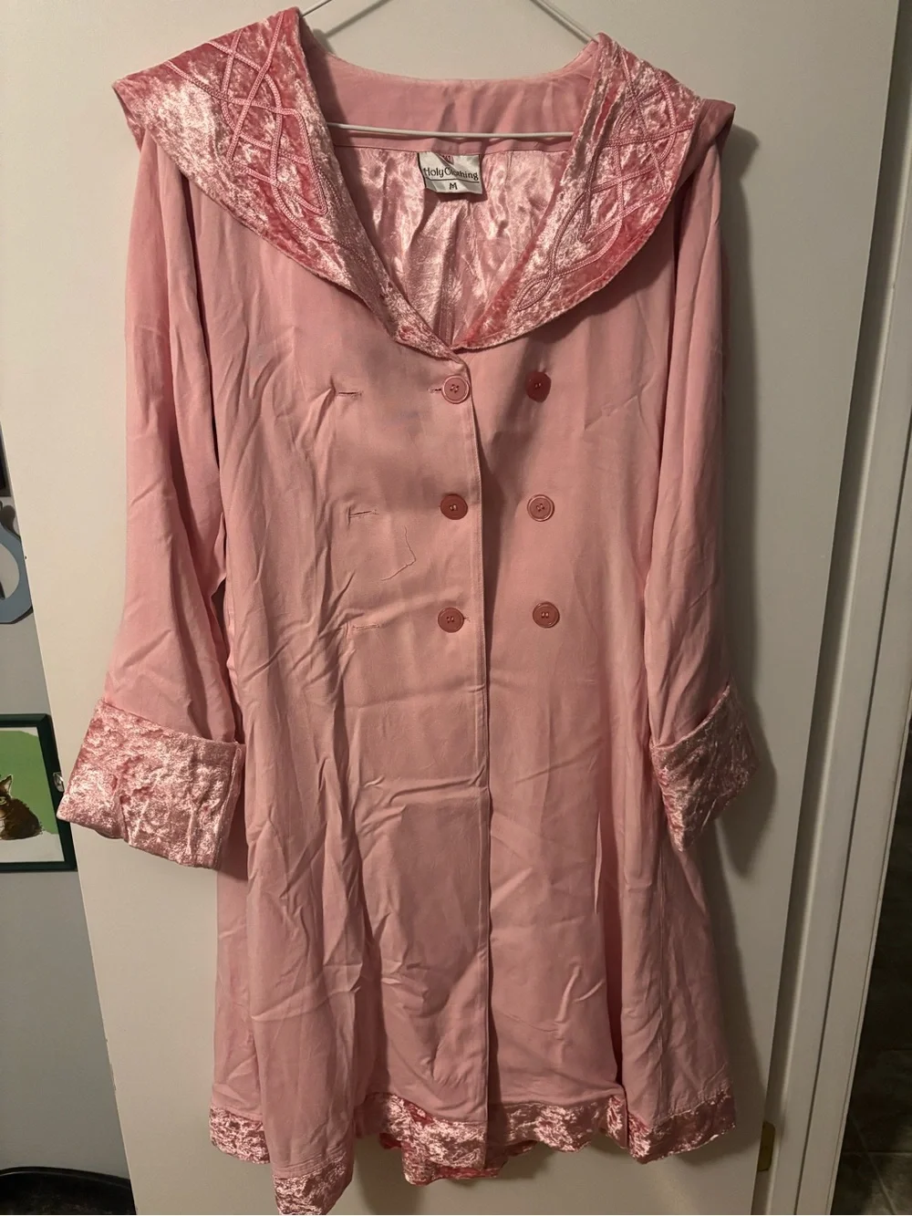 Coquette Quirky Whimsigoth Vintage 60s 70s Pink Satin Trim Sleep Coat Medium